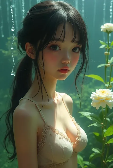 {{{{{3,318 trillion pixels high resolution, nsfw, Realistic scenery and lovely Japanese girl who is moaning madly as her nudity sexual masturbation that traces her sexual zone repeatedly with her fingers in a Cylindrical aquarium herbarium, thicken the lip...