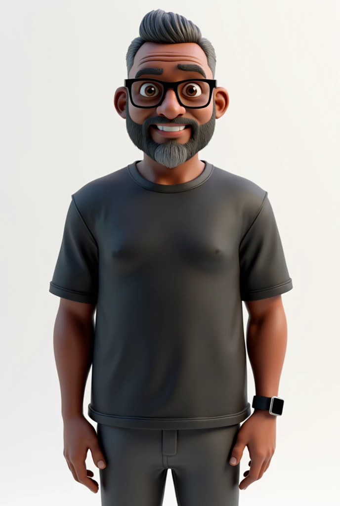 Create a full-body stylized 3D cartoon character of a middle-aged black man, designed with the following detailed specifications:

1. Estilo de Renderização
Estilo: The character should be rendered in a Pixar-like or 3D Cartoon style, resembling high-quali...