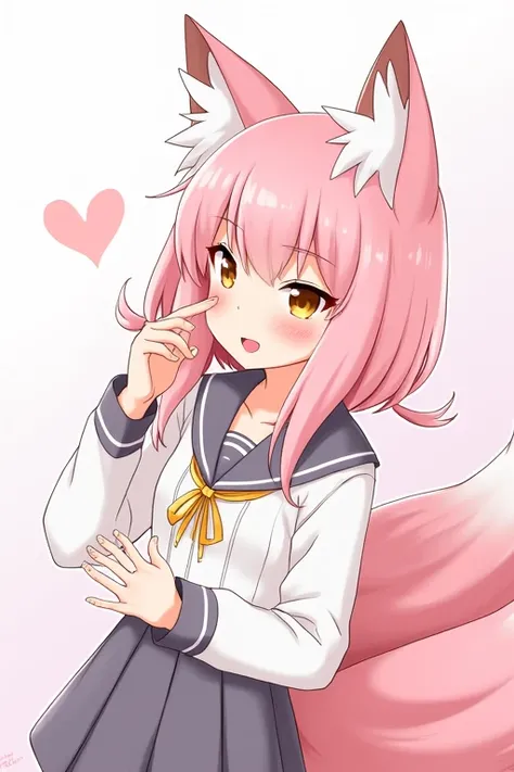 One person, High resolution, Deformation,Hair that looks like ears, Pink Hair,nine tailed fox,Personification
