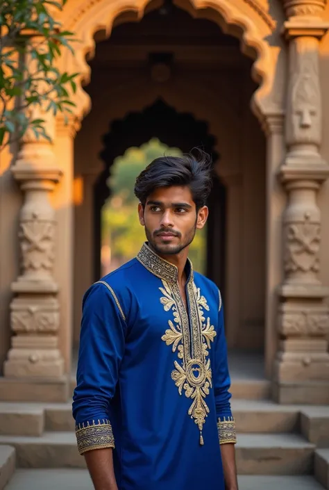 A handsome 23 years old Indian Rajput boy at the temple 