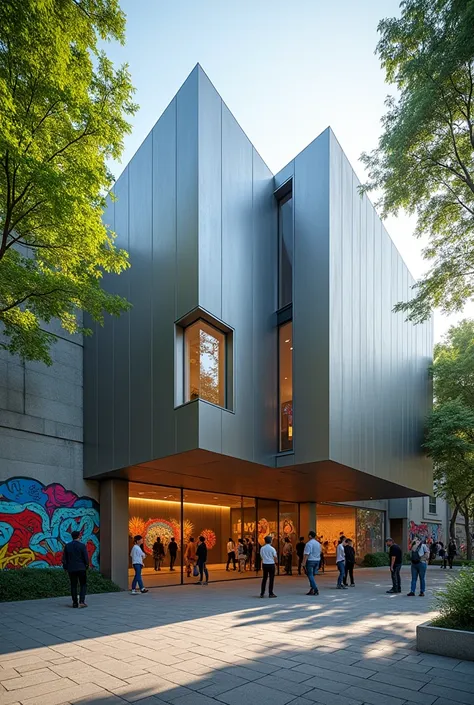 The exterior of an art gallery collection with a folding style