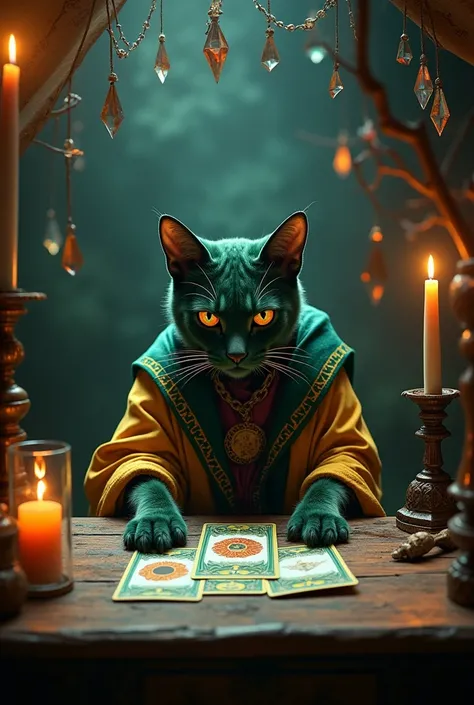 Ultra-realistic　Cat　Personification　fortune teller　Suspicious