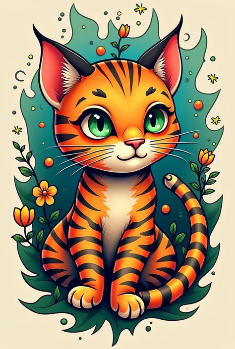 create a colorful tattoo of a striped cat