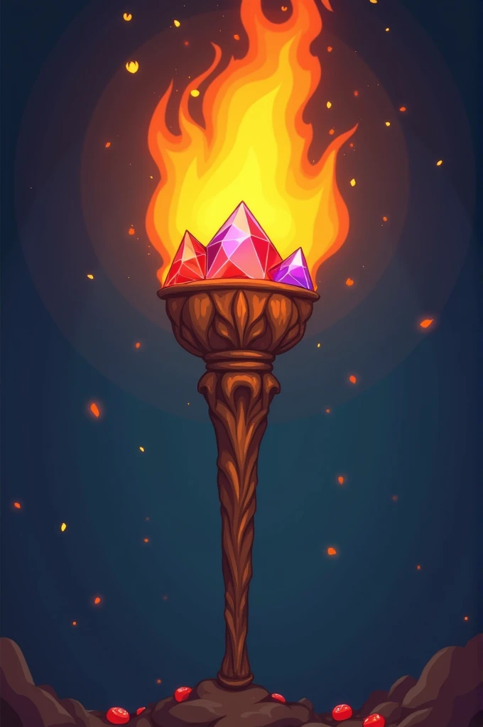 Torch of fire, made from cadbury gems, cartoon style