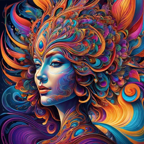 Portrait of a Deep Psychedelic Therapist, Surreal,vibrant with colors， Hallucinogens, the face, iintricate, Elegant, agility, The content is very detailed, digitial painting, art  stations, concept-art, Focus sharp, illuminations, datura, Abstract, fractal...