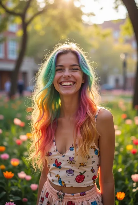 Cute adult girl got rainbow hair 