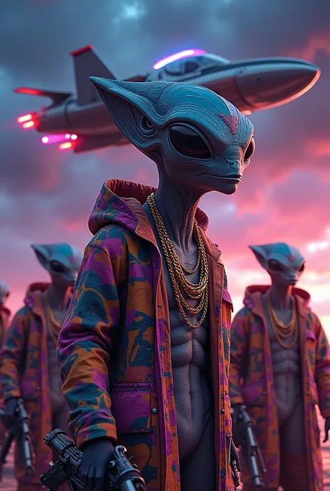 make an alien (as everyone knows) with gang and rap clothes, and heavily armed invading the earth with his spaceship full of modifications such as automotive aesthetic accessories