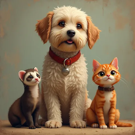 Ferret, dog, and cat