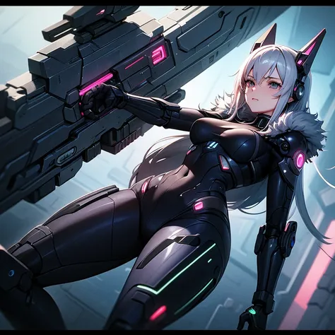 Araff woman in futuristic suit with gun in hand, Girl in fur cyber armor, Mechanized Soldier Girl, CGSociety and Fenghua Zhong, perfect android girl, cute cyborg girl, cyberpunk anime girl fur, women&#39;s fur, красивая cyborg girl, cyborg girl, Wojtek fus...