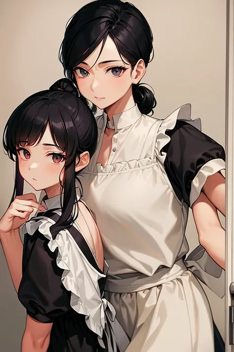 Highest quality、Her hair is tied up in a bun at the back.、Black Hair、maid、Beauty、older sister、beautiful、Intellectual、Charm、Years on、Inclusive、Age is late 20s