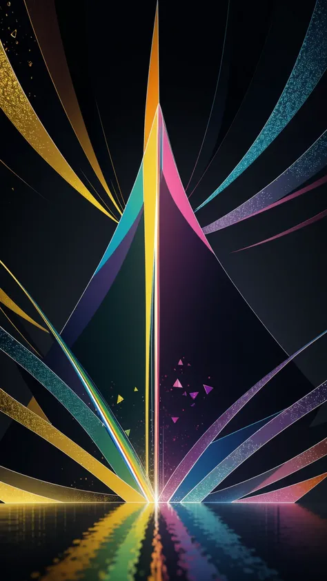 (masterpiece, Highest quality, Very detailed, 8k wallpaper), Abstract color splashes, Rainbow vibrant, sharp、Straight、reflection、Geometric pattern