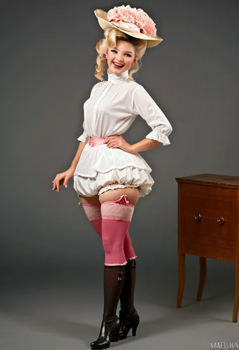 lola loud as an attractive 10yo blonde southern belle. upper-class airhead. (((masturbating:1.5, legs open))). year 1901. pink h...