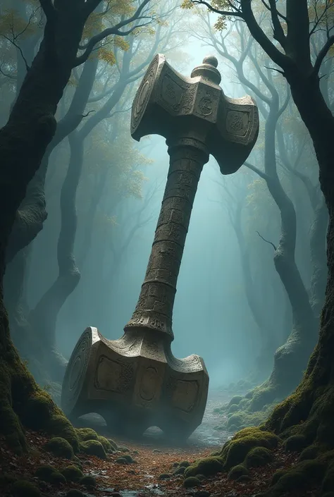 rpg illustration A massive sledgehammer made from a femur bone, bearing ancient battle scars.