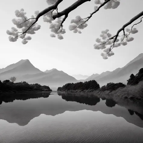 A Kind of pictorial zen style,Ink painting,Great view of West
Lake,Small bridge and flowing water。8K，Black and White，Leica camera