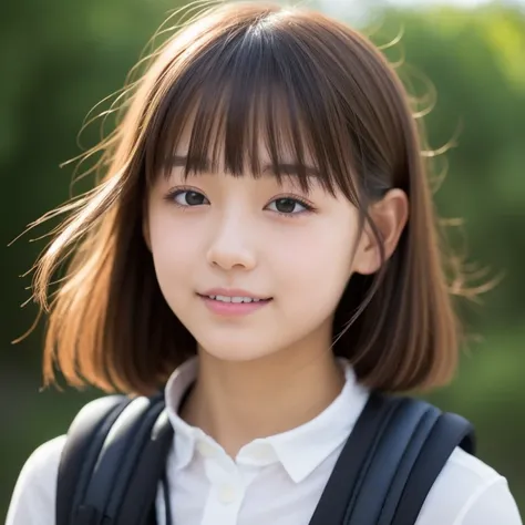 A close-up of a young woman wearing a backpack., Portrait of a Japan teenager, Girl cute beautiful face, Beautiful Japanese girl face, Beautiful girl, Cute young girl, Young Japanese girl, 若くてpretty girl, Real life anime girls, young asian girl, Cute natur...