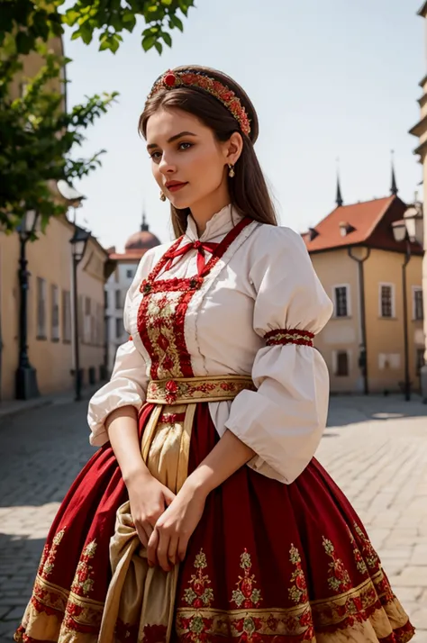 a woman in traditional hungarian outfit
