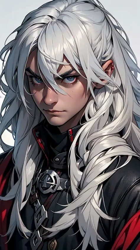 vampyre.naughty man.noble warrior. stark. silver hair. black eye. clothes of an important general.