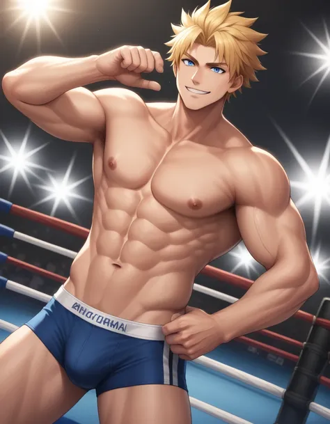 1man, solid dude, wild caucasian, blonde, tsurime, sanpaku, blue eyes, spiked hair, 24yo, great muscular, hot wrestler, stocky waist, BREAK ideal ratio body proportions, handsome, beautiful detailed eyes, builtfat, charming eyes, BREAK solo, topless, black...