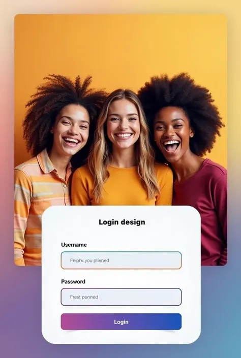 create a desktop login design, with a height of 400 and a width of 800, where on the left side of the desktop login design, there are three people smiling and on the right side of the desktop login there are the username and password fields
