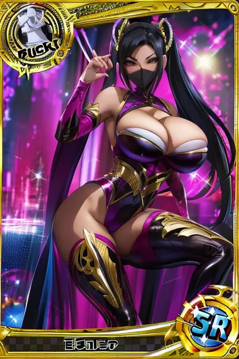 Trading card, Mileena, sexy pose, big breasts, bubble but, face mask, sexy dress
