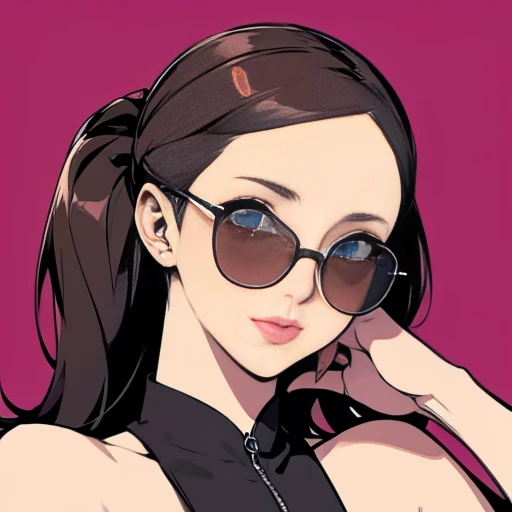 , A girl with one sunglasses perched on her forehead,
