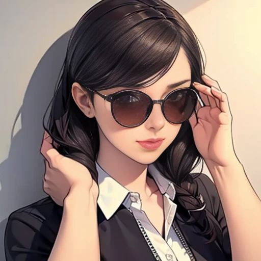 , A girl , head(Putting:1.5 on sunglasses)
