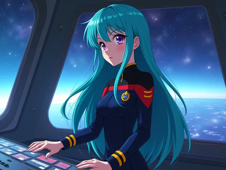 anime girl in starfleet uniform at console