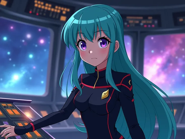 anime girl in starfleet uniform at console