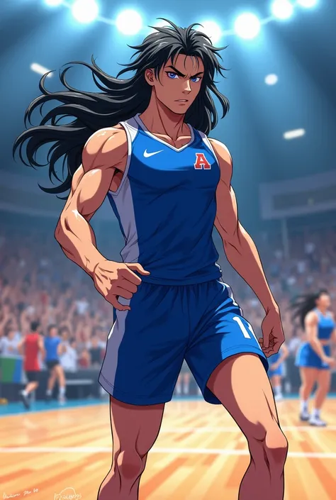 I need an anime character from the anime Kaikyū!! that is small/male with long hair, black eyes and his volleyball uniform and who is 1.90 with 18 YEARS