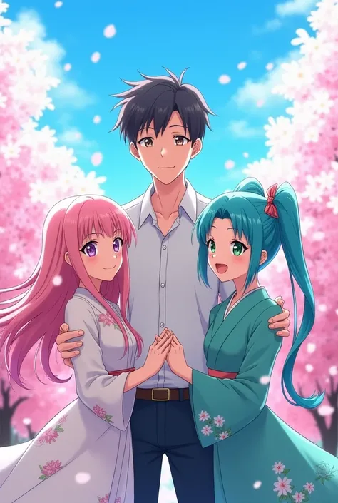 anime man with two wives lovely, anime, pretty , cute, marriage 
