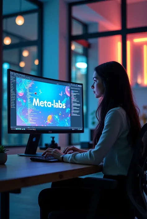 It is necessary to display the Meta-Labs company, which develops websites, the company name should also be visible, and you can add a very attractive girl who makes the website, necessarily Russian, everything should be on the computer