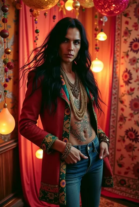 Musician Bill Kaulitz, Indian, decorations, long black hair