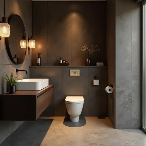 Create a beautiful bathroom for me, or rather focus on the toilet, beautiful in a rather poorly beautiful rich but slightly darker tone.