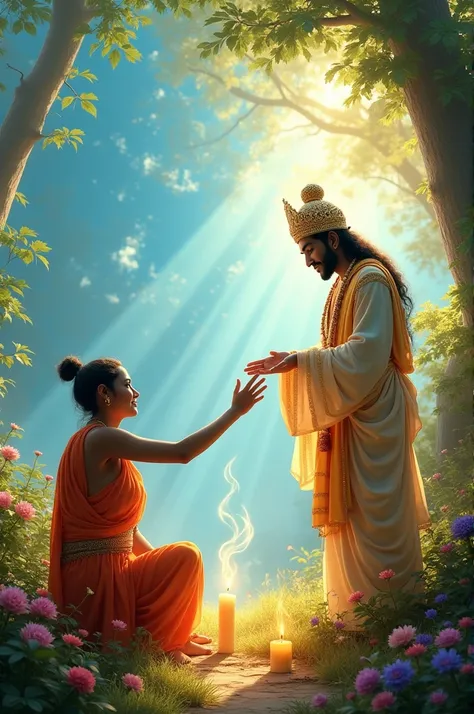 Photo of Lord Shri Devta blessing a human being.

