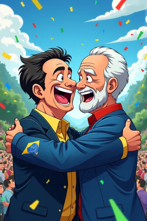 Bolsonaro hugging Lula anime style