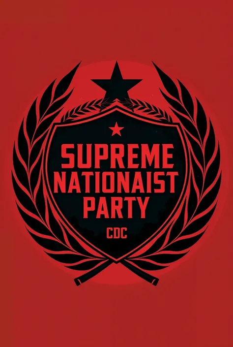 Create a logo for a totalitarian party called “supreme nationalist party cdc” preserving the name of the party and not changing any letter.