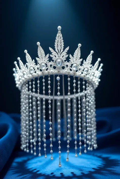 An illustration of a white tiara with dangling chain