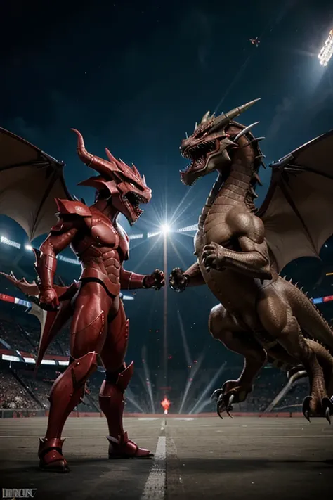 there is a dragon that is fighting a dragon in a stadium, slifer the sky dragon, gelbooru anime image, safebooru anime image, dialga the pokémon, a baddass dragon, gurren lagan, but as an anthropomorphic dragon, sharp!, dra the dragon, pokemon fighting at ...