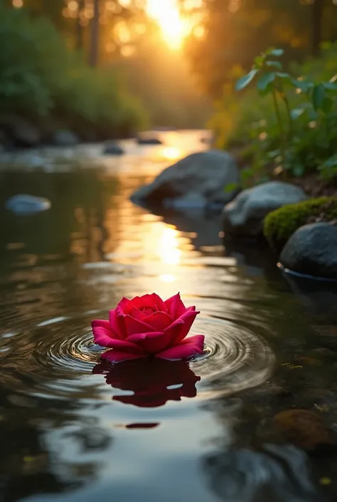 only rose flower in the flowing river