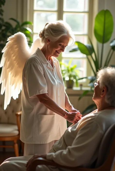  elderly caregiver with angel wings