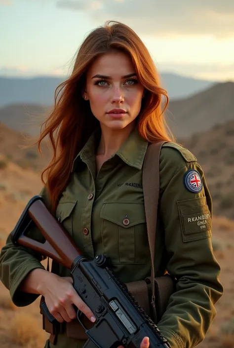 Masterpiece, a 20 years old beautiful arafed woman in a military uniform holding an AK47 rifle, chestnut hair, green eyes, slender athletic body, detailed eyes, a proud kurdish soldier, rojava, portrait of a female soldier, portrait of soldier girl, beauti...