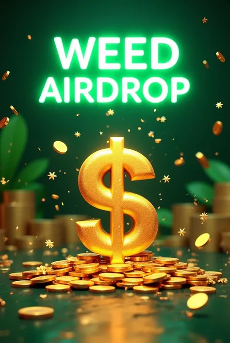 Create a 3d image of airdrop called Weed on solana,with   
Dollar sign,coins and show the name of the airdrop on the photo