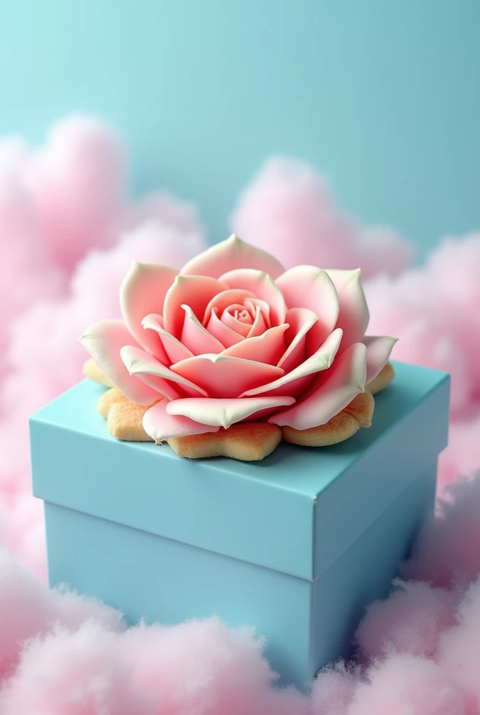 Sky blue box with large rose from crumbl cookies Longer box