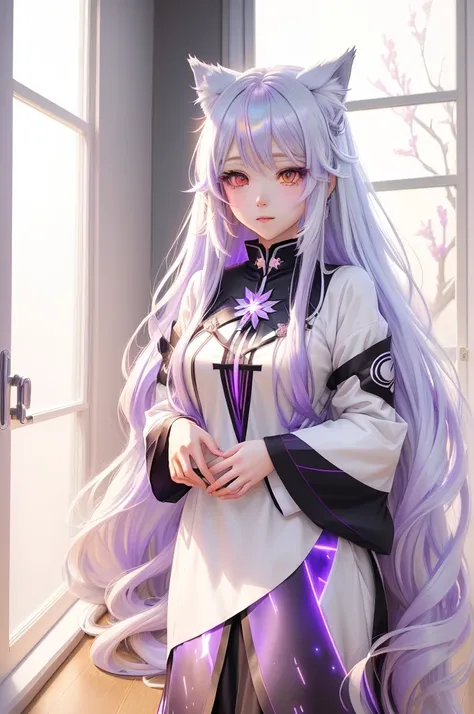 anime girl with long white hair and purple eyes, holo, ethereal anime, beautiful anime girl, (anime girl), anime girl with long hair, anime moe artstyle, holo is a wolf girl, pretty anime girl, white haired deity, beautiful anime, high quality anime artsty...