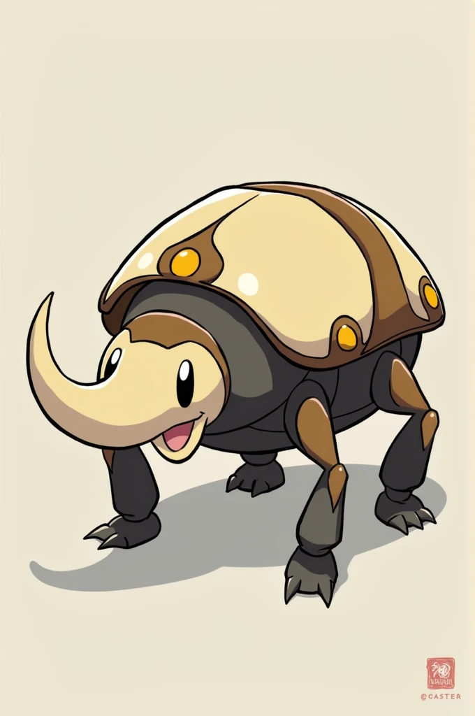 Chat, create a Pokemon for me in the style of Satoshi Tajiri with the following descriptions:name: Mamubug Type: insect/Land Description: Mamubug is a powerful Pokémon with the robust body of a beetle., covered by a shell that mixes ivory tones with brown ...