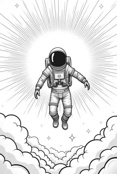 Astronaut and sun black and white high quality coloring page 