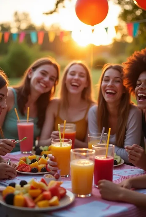 Happy teenagers at a healthy party having fun