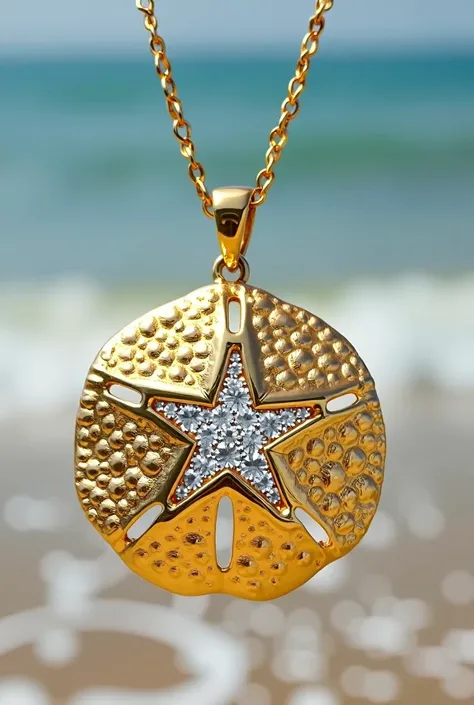 Create a golden sand dollar pendant with the star in the middle created from diamonds