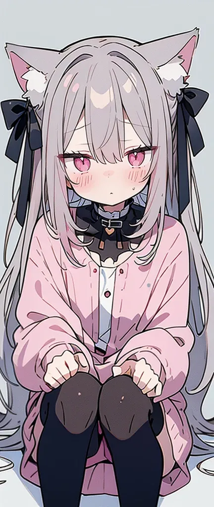 Gray Hair, Pink Eyes, Portraits, tobacco, One person, High resolution,Cat ear, whole body