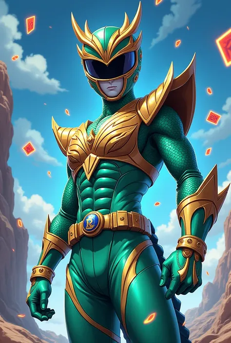 Power ranger like dragon uniform ilustration in the ygo style anime paint ygo card